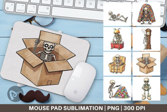Create a Custom Lazy Skeleton Watercolor Mouse Pad PNG for Your Desk