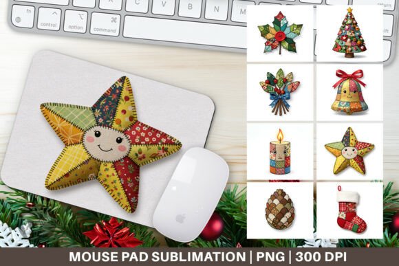 Patchwork Christmas Folk Art Mouse Pad: Practical Art for Your Workspace