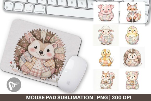 Patchwork Watercolor Animal Mouse Pad for Creative Workspaces