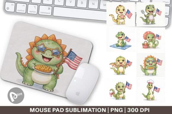 Patriotic BBQ Dino Mouse Pad Design