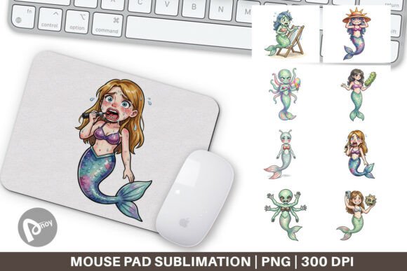 Surreal Alien Mermaid Mouse Pad PNG