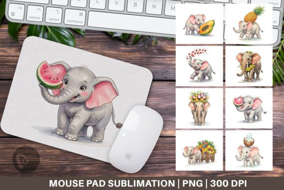 Tropical Fruit Elephant Mouse Pad PNG