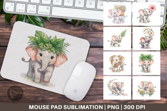 Watercolor Baby Elephant Mouse Pad PNG for Creative Designers