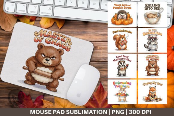 Watercolor Baking Animals Mouse Pad PNG: Transform Your Desk with Creative Sublimation Designs