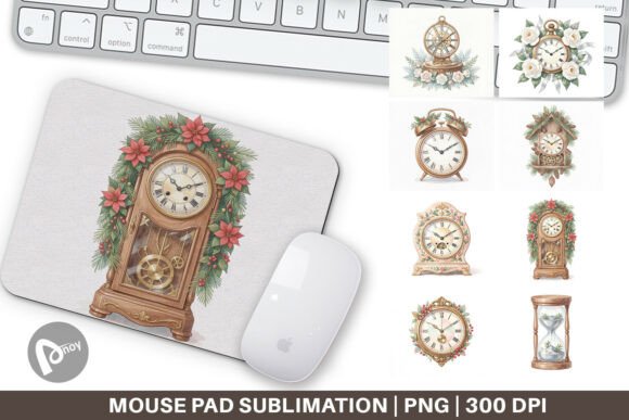 Winter Clock Watercolor Mouse Pad PNG for a Beautiful Workspace